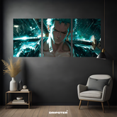 Roronoa Zoro 3-panel wall art poster by Dripster featuring intense anime character with swords